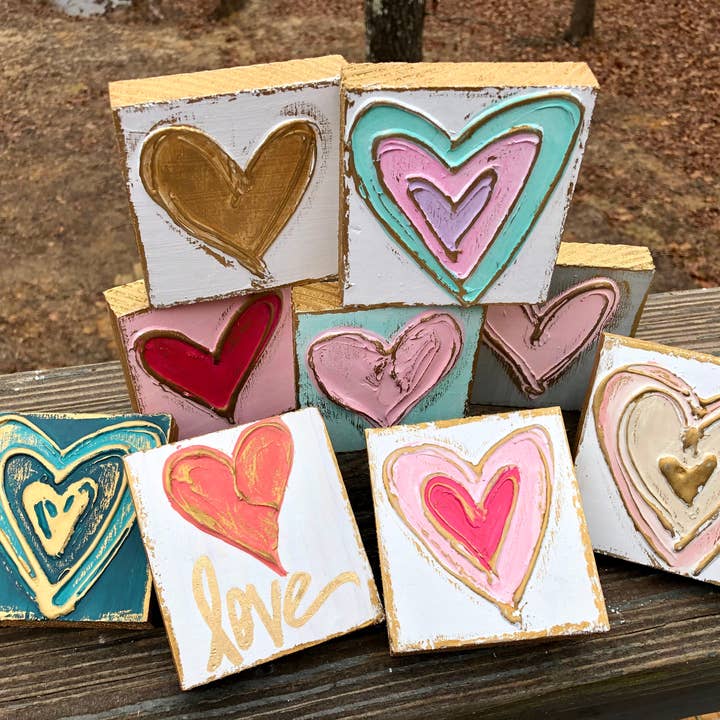 Coddiwomple - Wholesale Painting/Drawing - 3x3 Heart Valentine handmade textured wood block0