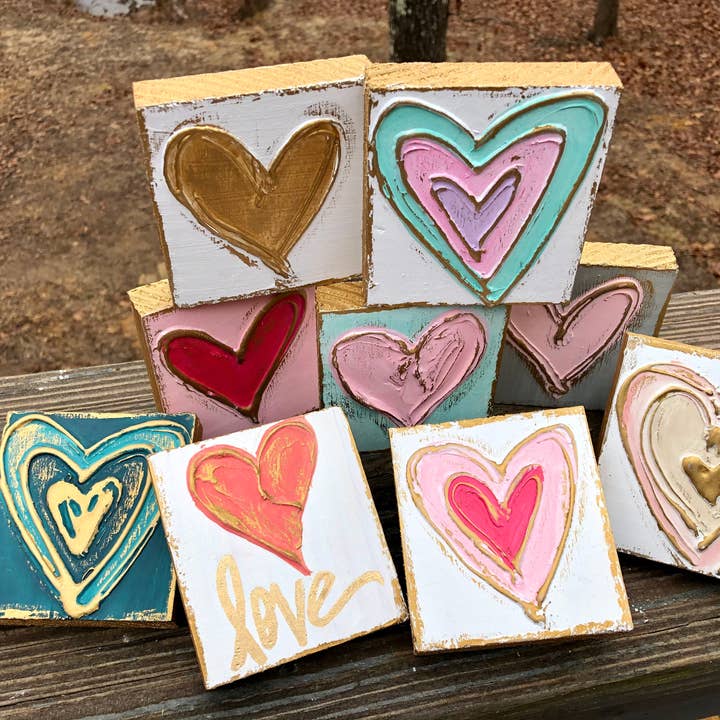 Coddiwomple - Wholesale Painting/drawing - 3x3 Heart Valentine handmade textured wood block