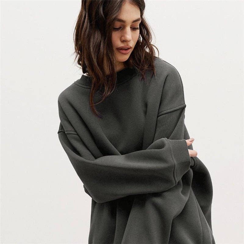 UZ Wholesale Store - Vente Sweat-shirt – femme - Sweat-shirt ample à col rond de couleur unie7