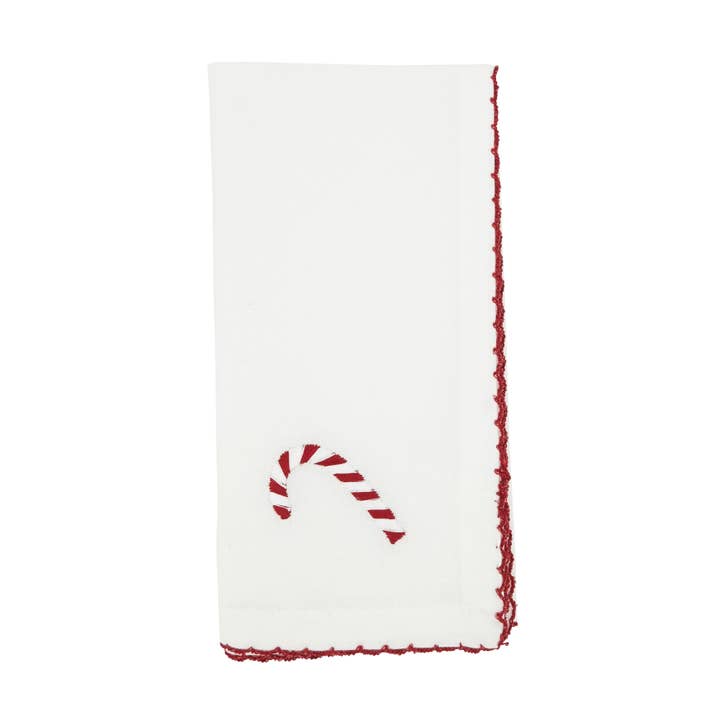 White Whip Stitch Candy Cane Napkin for wholesale on Faire
