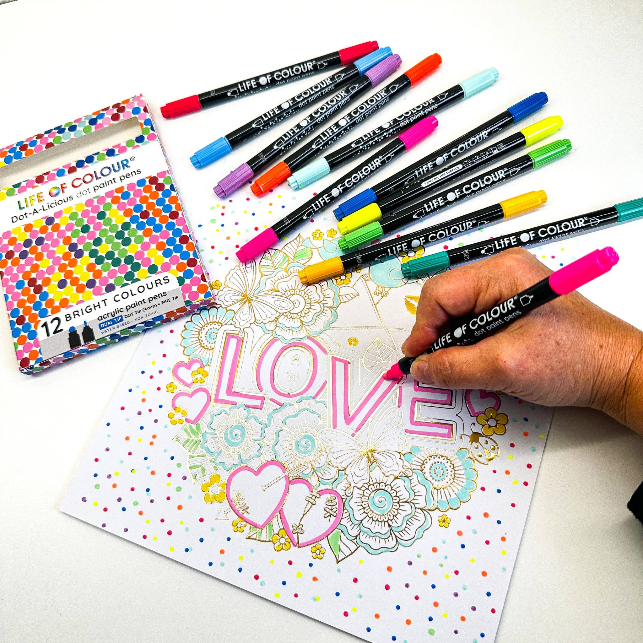 Life of Colour - Vente Marqueurs - Dot-A-Licious Stylos de Peinture Acrylique - Ensemble de 12 Couleurs Vives7