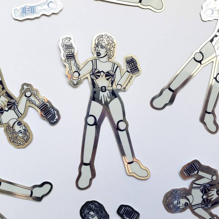 Glam-Bot Silver Sticker for wholesale by Brianna Gardocki Art