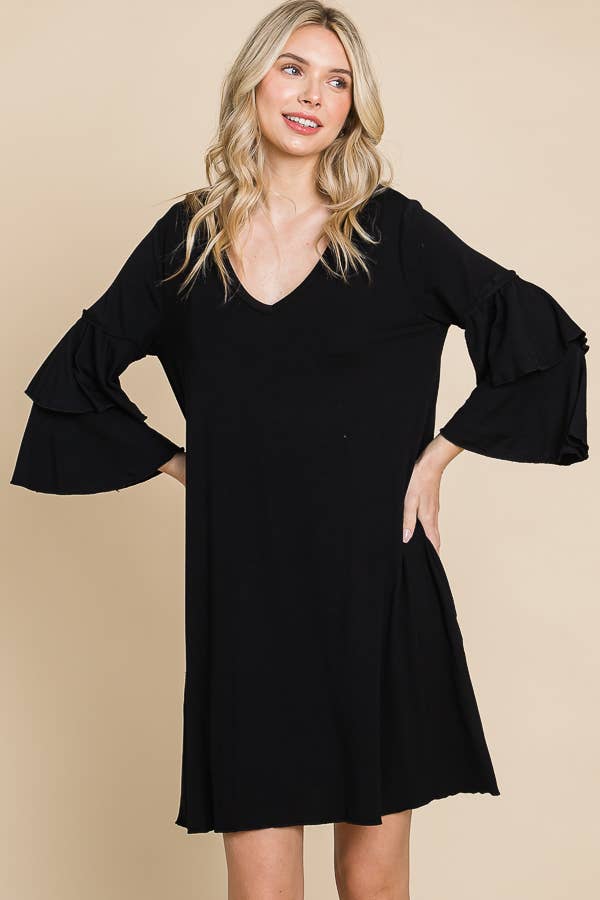 Culture Code - Wholesale Dress - Women's - CAD1410Q - V-NECK RUFFLE SLEEVE A-LINE DRESS0