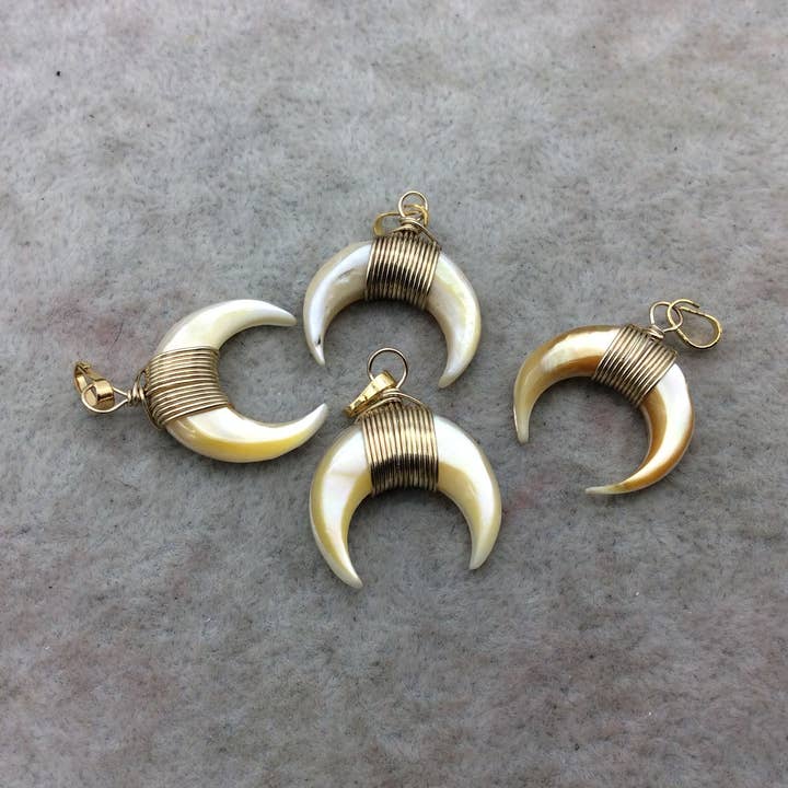 Golden Glow Crescent – Iridescent Yellow Abalone Charm for wholesale by Only Beads