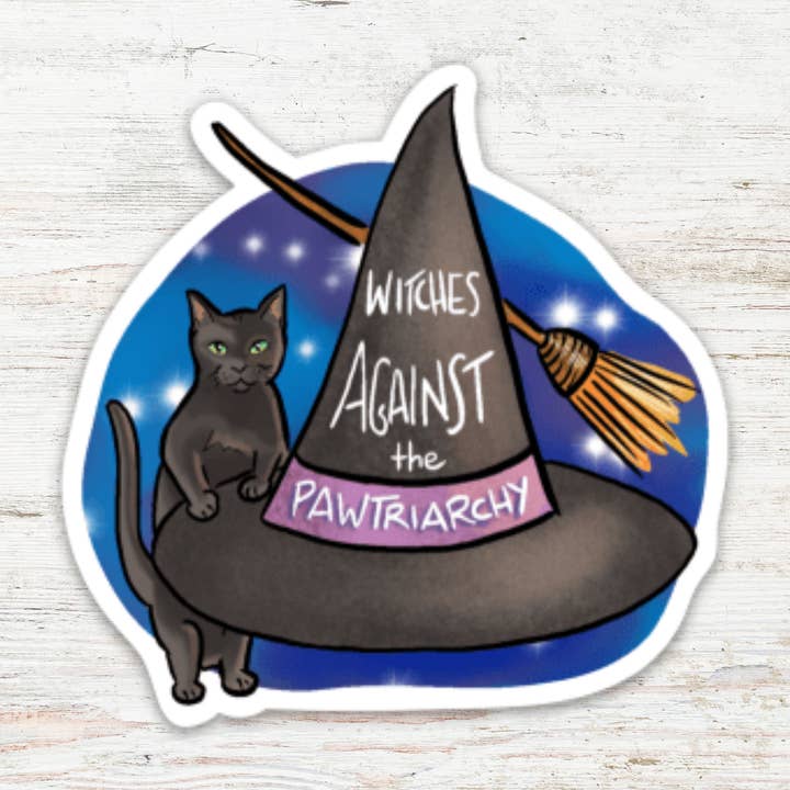 Witches Against the Pawtriarchy Matte Vinyl Sticker for wholesale by Angry Gato Designs