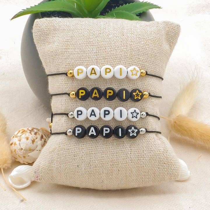 PAPI bracelet with pearls and letters for wholesale by Créative Perles