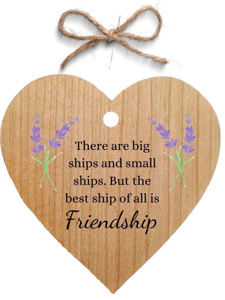 Best Ship Of All Is Friendship - Cherry Wood Heart Plaque for wholesale by Second Ave Gift Company