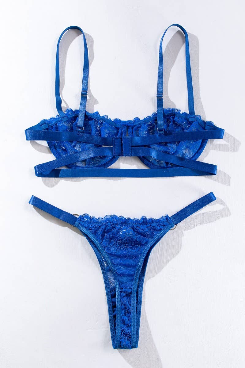 NINEXIS - Vente Ensemble de lingerie – femme - ENSEMBLE 2 PIÈCES LINGERIE SEXY TRANSPARENTE EN DENTELLE MESH CWSS11994