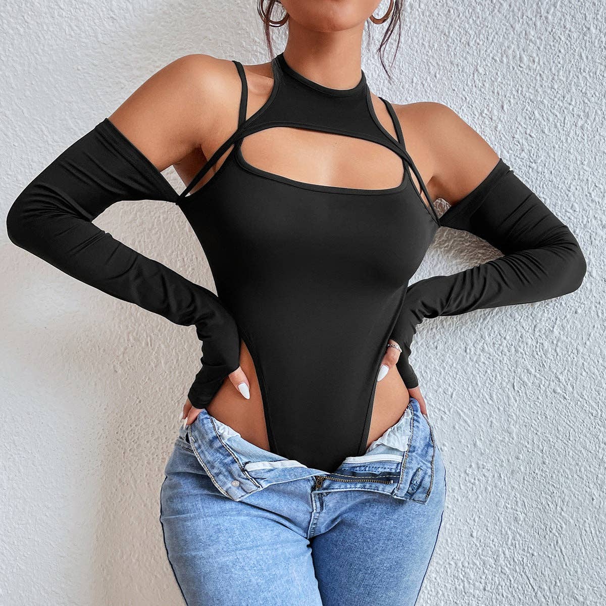 Sweetkama - Wholesale Bodysuit - Women's - Ladies Sexy Halter Off Shoulder Bodysuit F107924