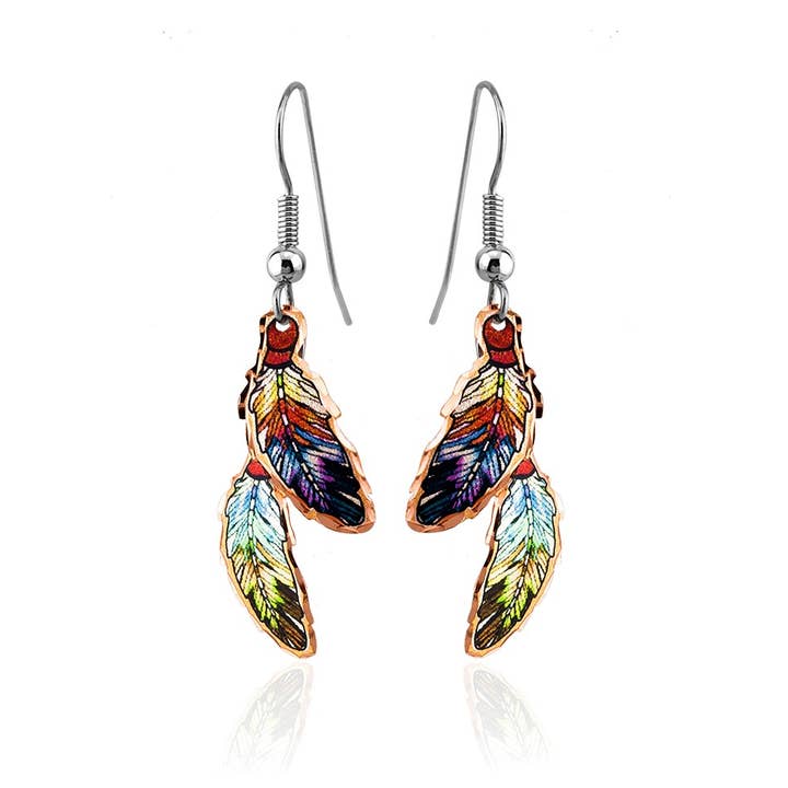 CM 611 Dangle Dainty Copper Feather Earrings for wholesale by COPPER ARTS INC.