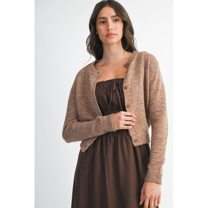 MOCHA MOUSSE ELEGANTLY CRAFTED BROWN KNIT WOOL CARDIGAN for wholesale on Faire2