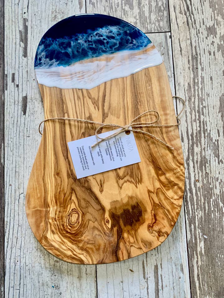 The Deep Blue Sea Olive cheese board for wholesale by Nikita Fine Art LLC