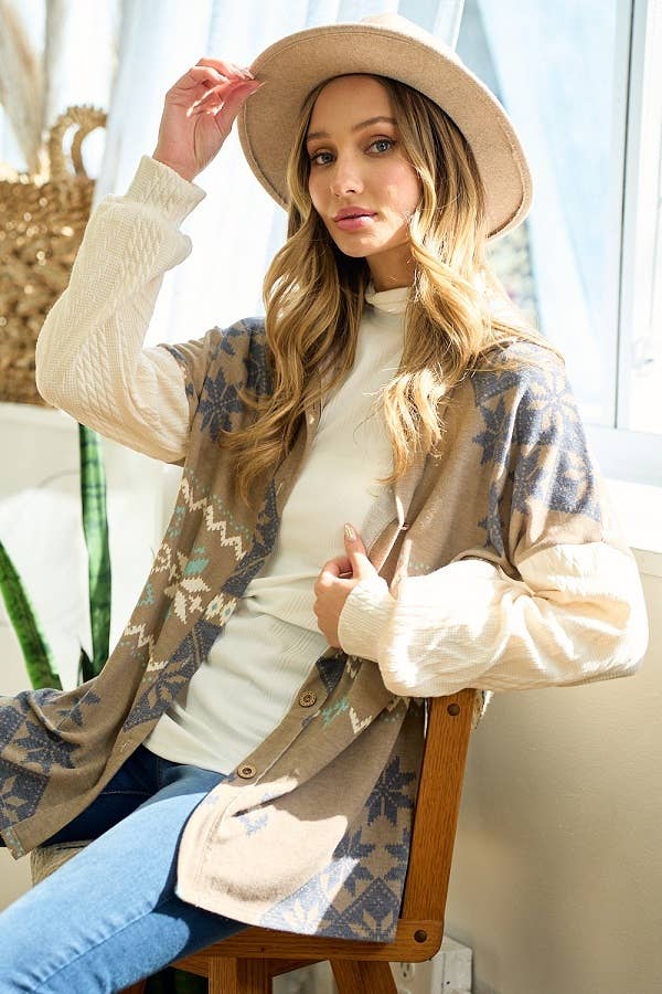 lovely melody - Wholesale Shirt Jacket/Shacket - Women's - LMT3653-Snowflake shacket Print18