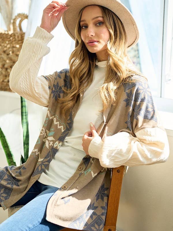 lovely melody - Wholesale Shirt Jacket/Shacket - Women's - LMT3653-Snowflake shacket Print18