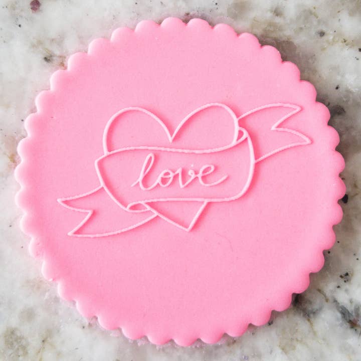 Love Banner with Heart POPup Embosser Cookie Biscuit Stamp for wholesale by Cut Bake Stamp
