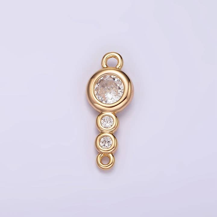 14K Gold Filled 6mm Clear CZ Triple Round Bezel Connector | G128 for wholesale by Aim Eternal