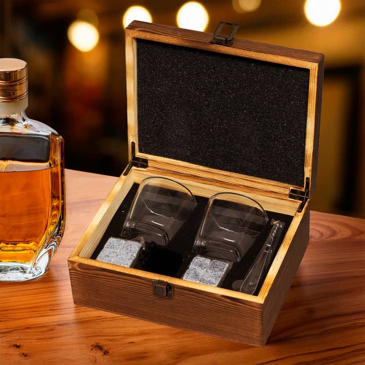 Famgraving - Wholesale Cocktail/Liquor Glass - Custom Whiskey Glasses Set with Wooden Box & Chilling Stones4