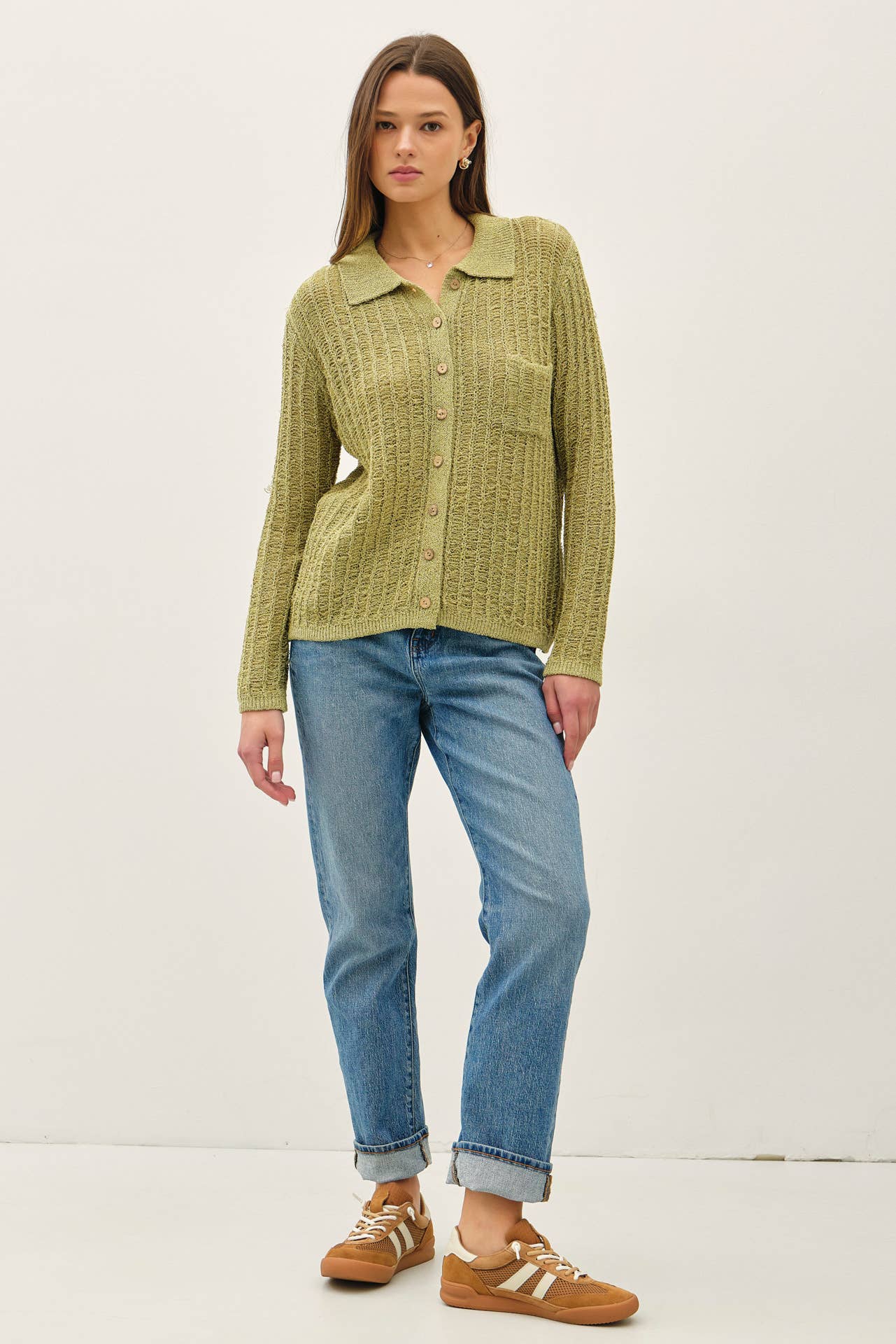 Be Cool - Wholesale Cardigan - Women's - BREEZY TEXTURED KNIT BUTTON UP COLLARED CARDIGAN 7
