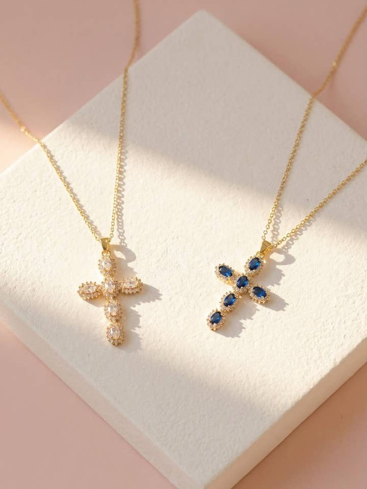 Oval Cut Colourful Symbolic Cross Necklace Pendant for wholesale by Arya Jewellery Wholesale