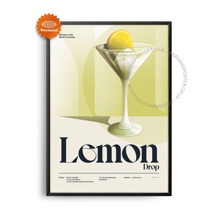 Mid-Century Retro Lemon Drop Martini Cocktail Poster for wholesale by Weekend Concept