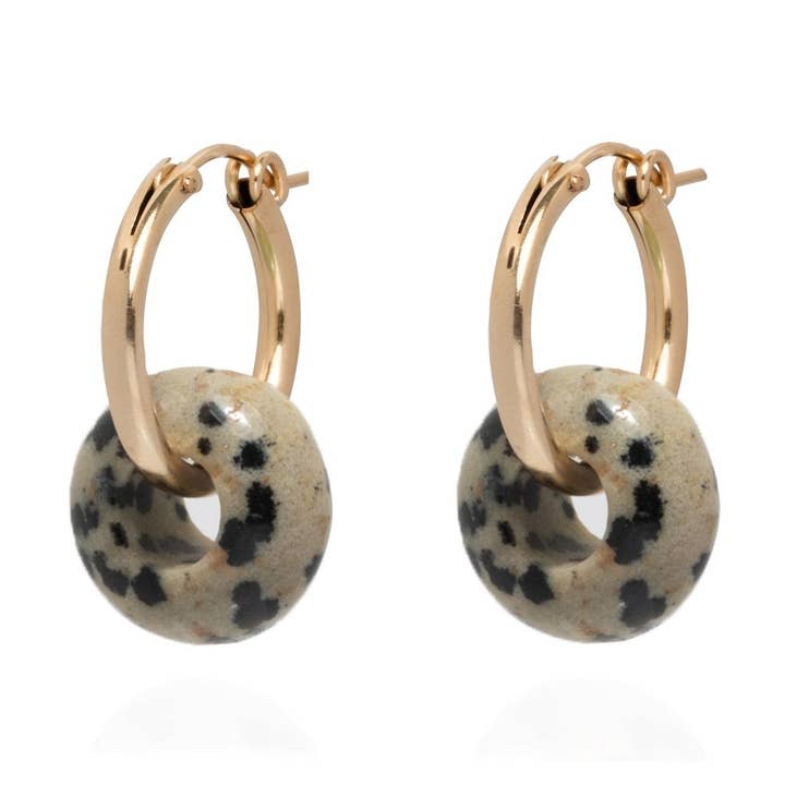 Lucia Natural Stone 14k Gold Hoops - Dalmation Jasper for wholesale by Ella Palm