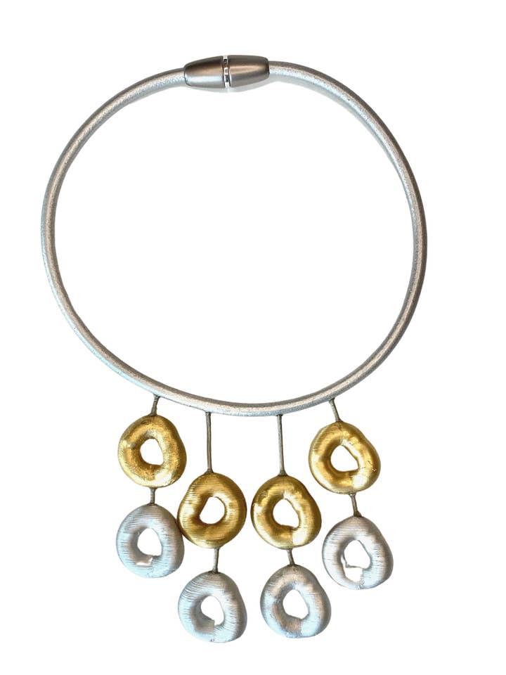 Gold and Silver Bib Necklace for wholesale by Phyllis Clark