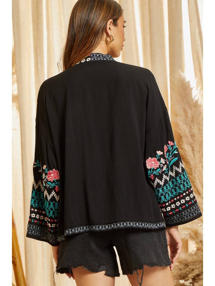 BLACK Cardigan With Embroidery T11742 for wholesale on Faire