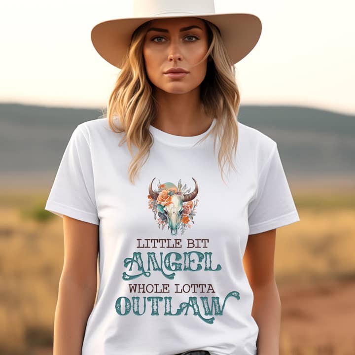 Little Bit Angel Little Bit Outlaw Graphic Tee for wholesale by Urban Edge Co.
