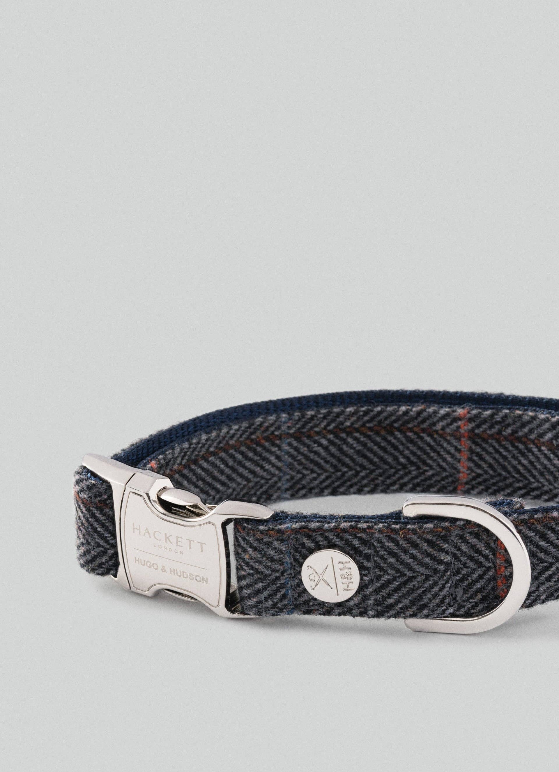 Hugo & Hudson – Großhandel Haustierhalsband – Hund – Hackett x Hugo Hudson Hundehalsband aus grauem kariertem Tweed2