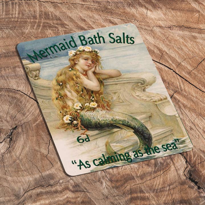 Letrero metálico de sales de baño de sirena con texto «As Calming para venta al por mayor de The British Metal Signs Company