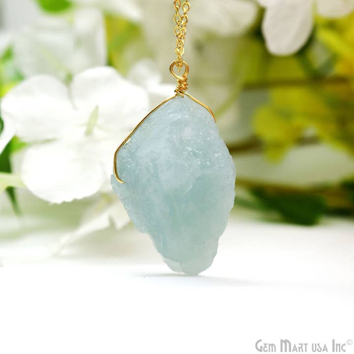 Grov ädelsten 33x17mm guldtråd insvept halsband kedja för wholesale av GemMartUSA