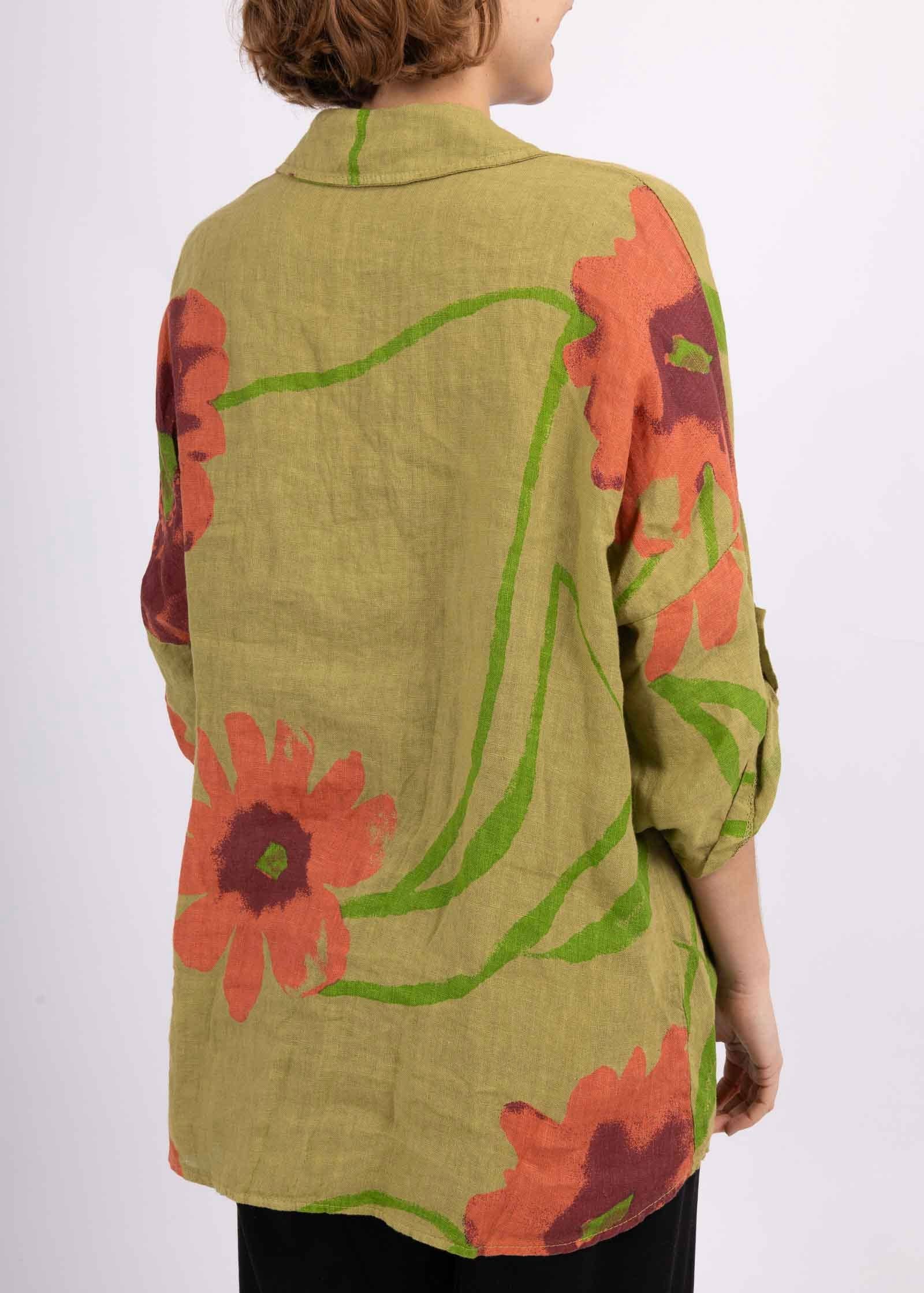 LINEN & COTTON HOUSE – wholesale Tröja med knappar – Dam – Tunika 09002 i 100 % lin, Fiore-mönster7