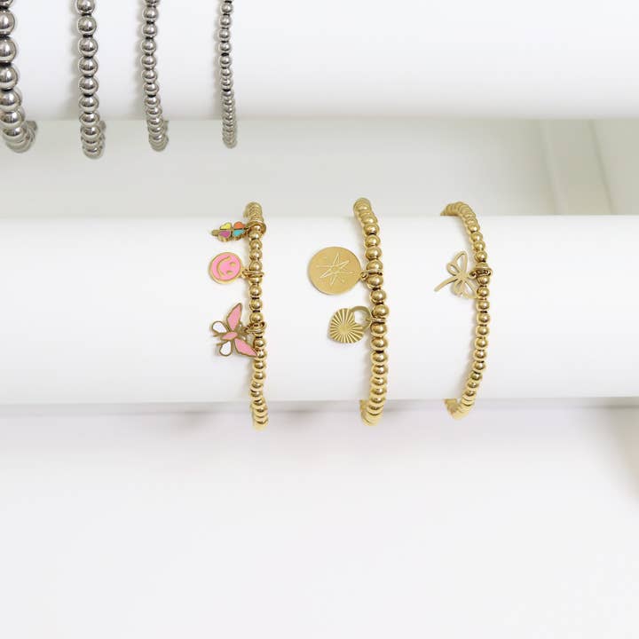 WJW - Wholesale Beaded Bracelet - Gold Beaded Stretch Bracelet