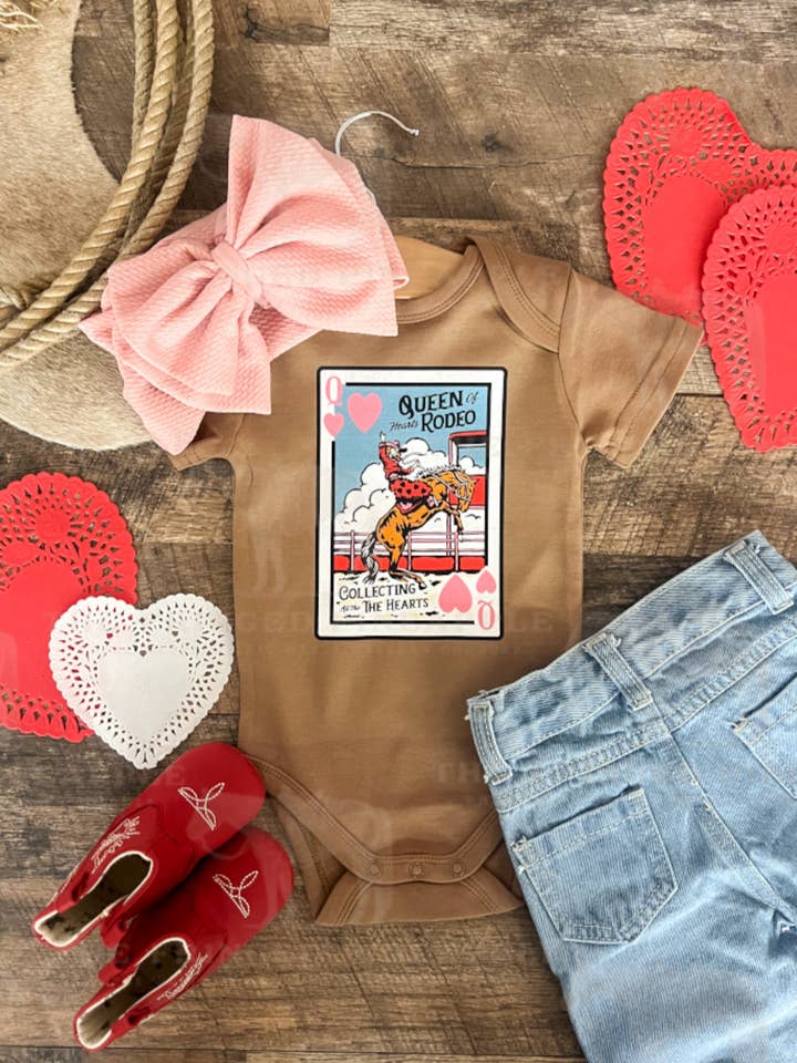 Queen Of Hearts Valentines Design (Onesie/Toddler/Youth Tee)(Cognac Coyote) for wholesale by Arrow F Apparel