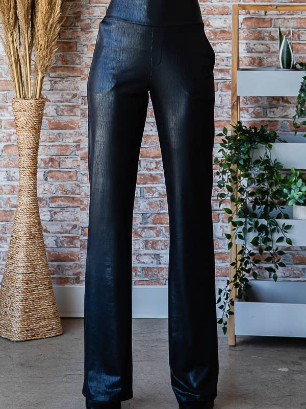 PLUS FAUX LEATHER FLARE PANTS for wholesale by Pink Irene Wholesale