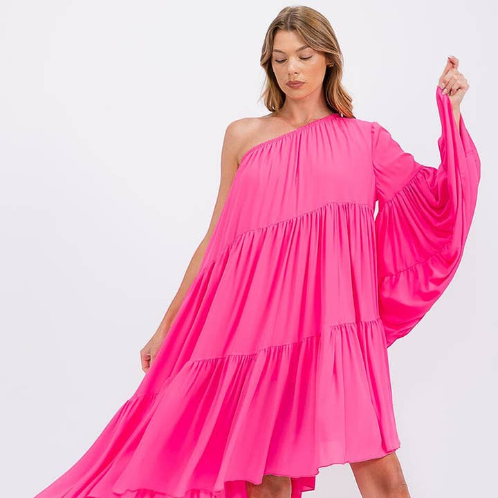 2830- One-shoulder asymmetric hem midi dress for wholesale by IWT Brands