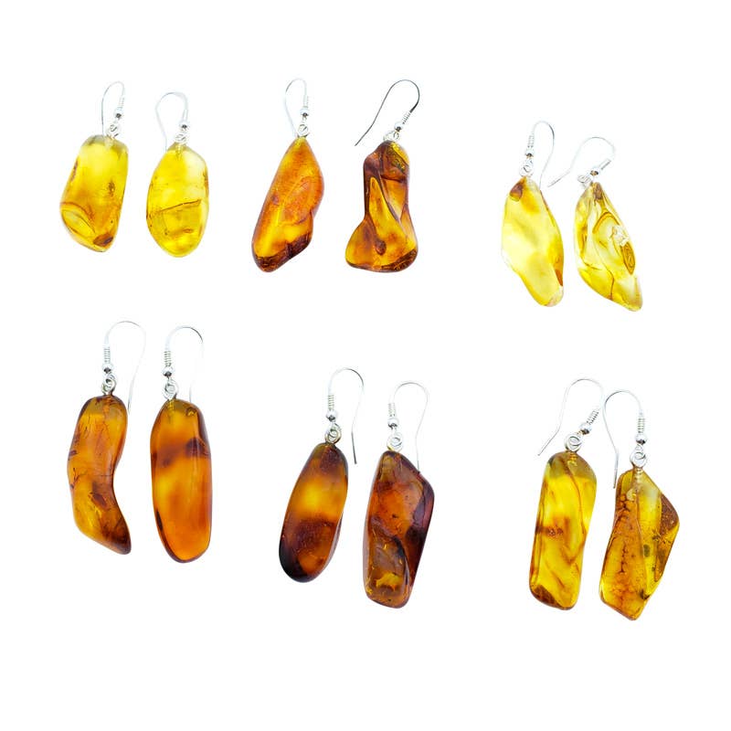 Amberman - Wholesale Dangle Earrings - Cognac Amber Freeform Drop Earrings2
