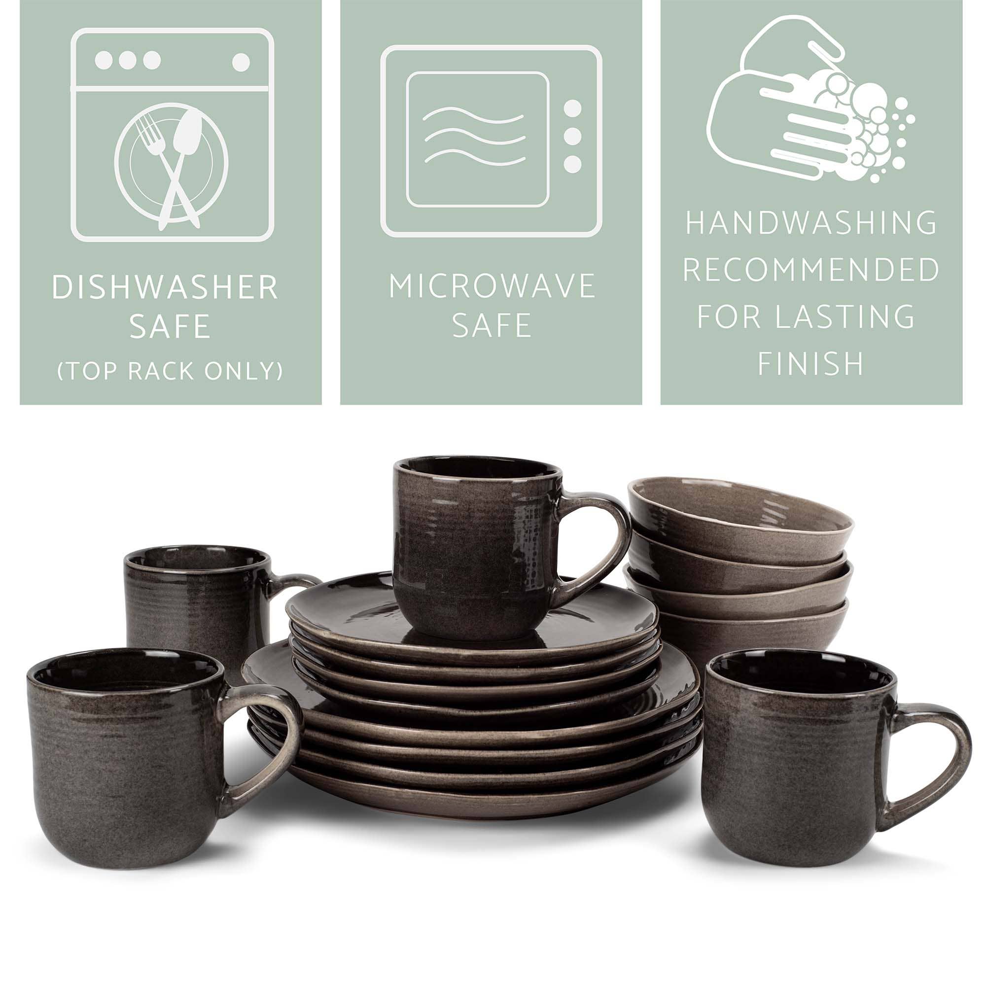 EAST AVENUE - Vente Service à vaisselle - Service de Table 16 Pièces en Céramique Émaillée Réactive Gris Profond2