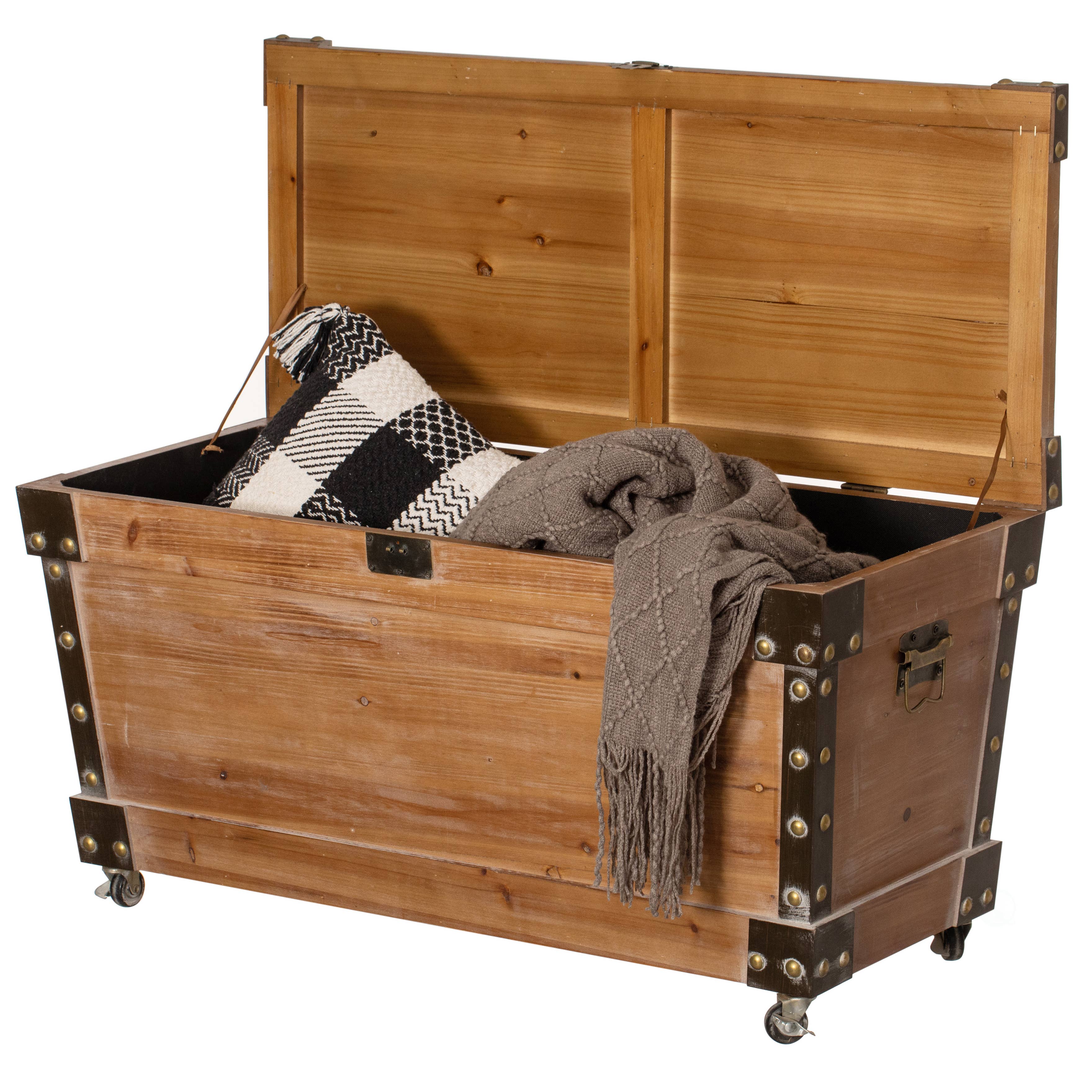 Quickway Imports - Wholesale Bench - Vintiquewise Wooden Storage Trunk Bench with Wheels2