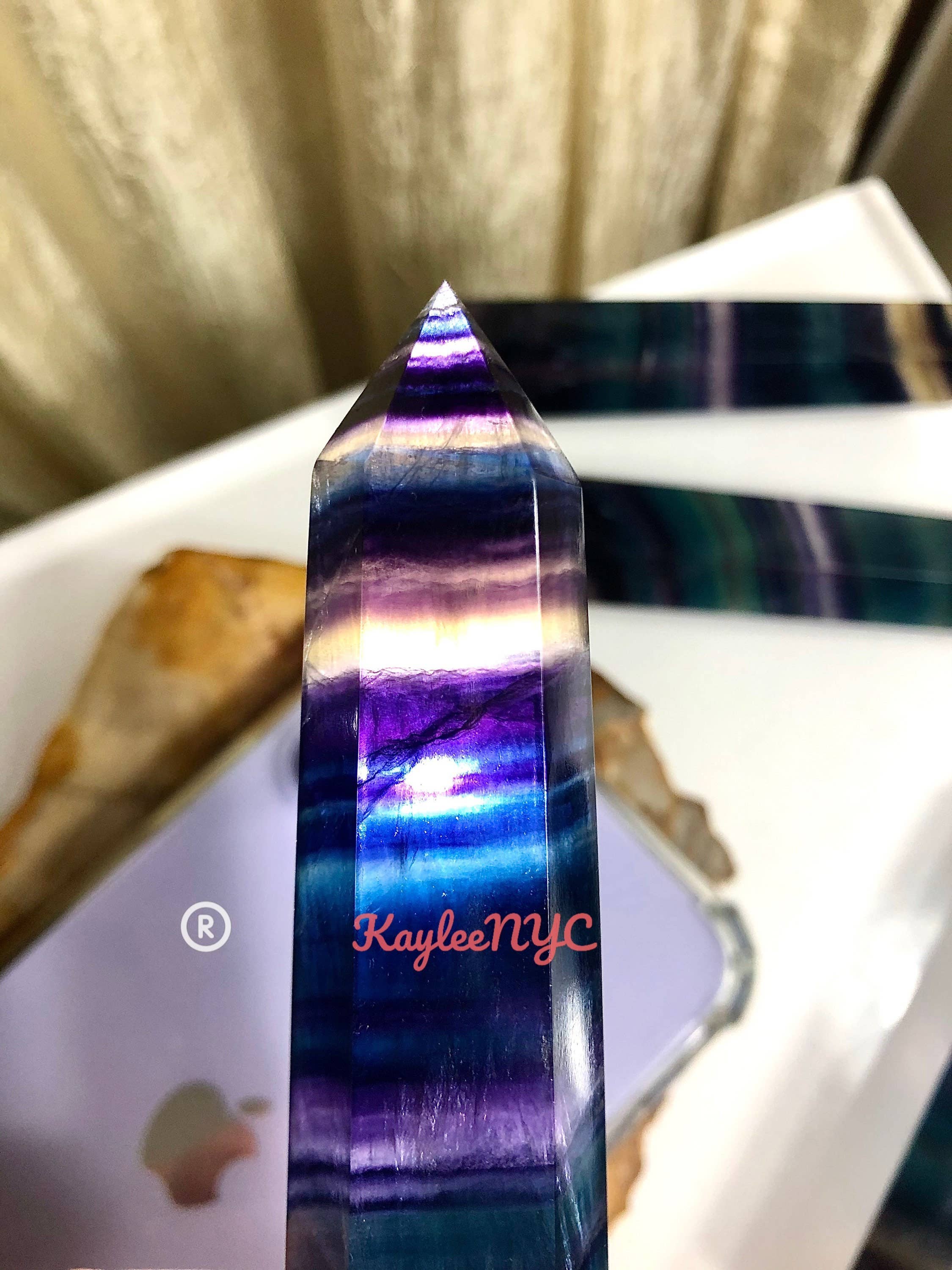 KayleeNYC - Vendita all'ingrosso Pietra/cristallo spirituale - Lotto all'ingrosso 2 Lbs Dark Rainbow Fluorite Obelisk Point Torre di energia naturale3