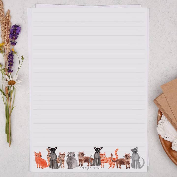 A4 writing paper with watercolour cats | Letter Paper for wholesale by Making Meadows Ltd