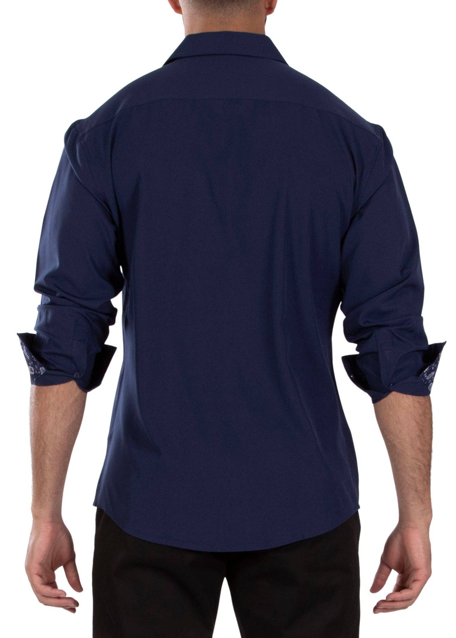 232273 - Navy Button Up Long Sleeve Dress Shirt for wholesale on Faire1