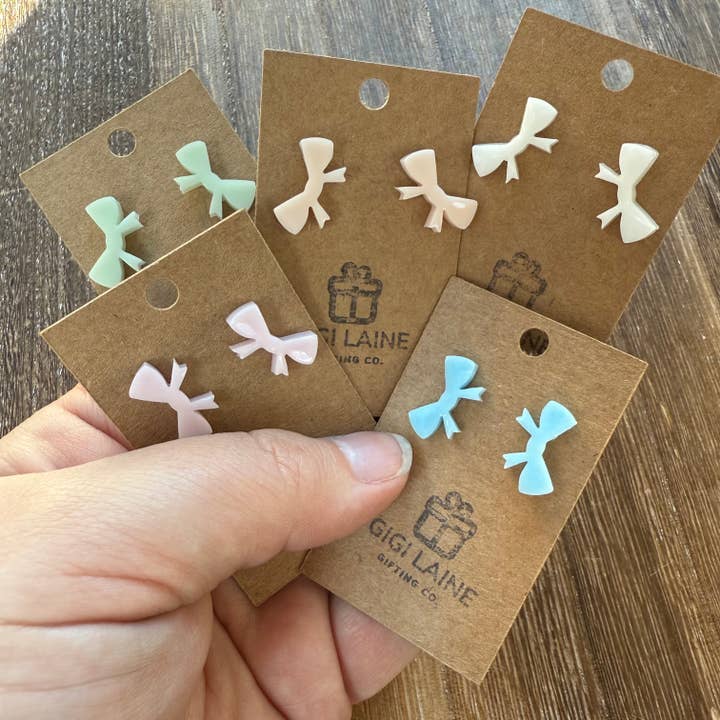 Earrings - Resin Bow Stud Earrings for wholesale by Gigi Laine Gifting Co