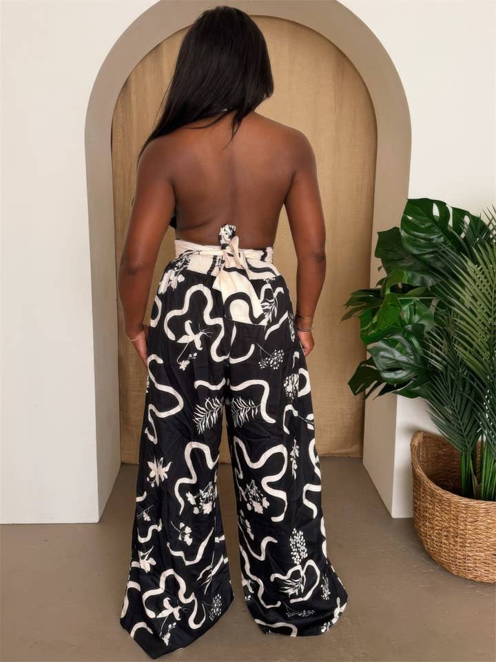 CC Wholesale Clothing - Wholesale Jumpsuit - Women's - Botanic Maze Halter Wide-leg Jumpsuit2