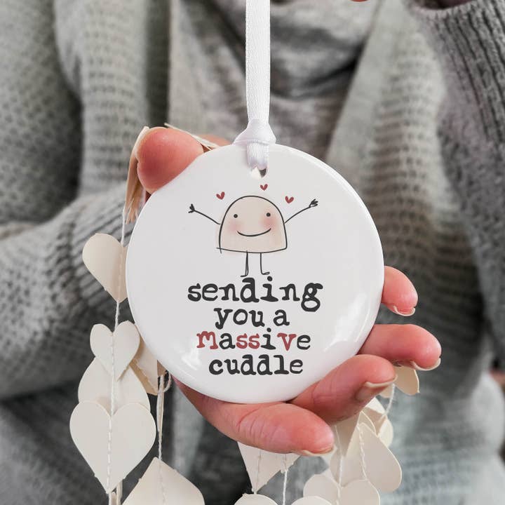 sending you a massive cuddle ceramic hanging keepsake for wholesale by Parsy Designs