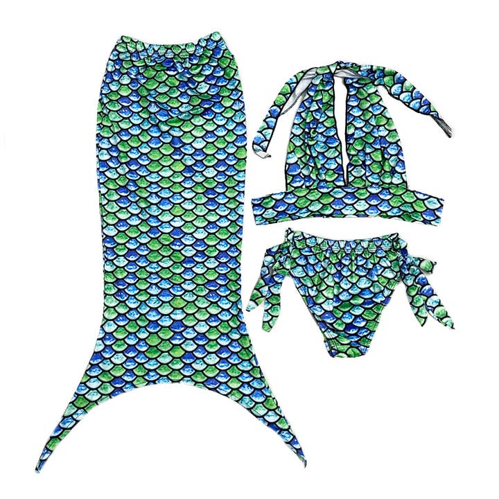 Green Scales Mermaid Tail 3-Pieces Swimming Suit for wholesale by Wenchoice