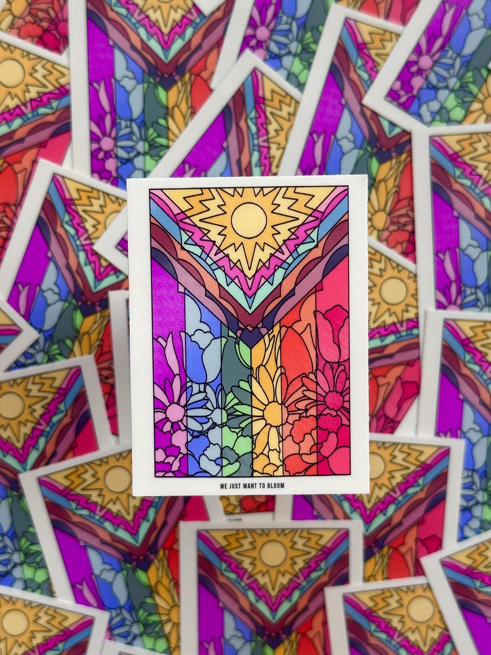 YAMZ: World of Color - Wholesale Sticker - We Just Want to Bloom Flower Pride Flag Sticker