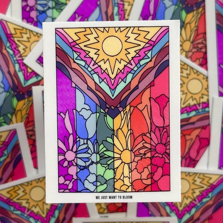 YAMZ: World of Color - Wholesale Sticker - We Just Want to Bloom Flower Pride Flag Sticker0