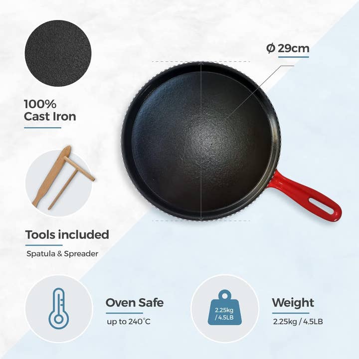 Silk Route Spice Company - Wholesale Pan - Red Enamelled Cast Iron Crepe Tool