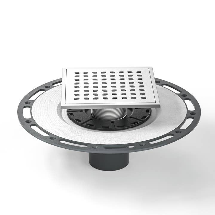 inQbrands – Conjunto de acessórios para casa de banho por atacado – Ralo de duche quadrado em aço inoxidável 6x6 com flange de PVC